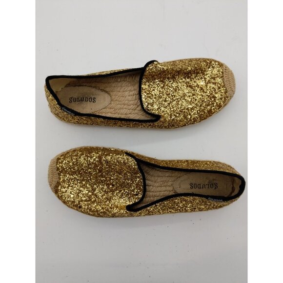SOLUDOS‎ Espadrille Slip On Shoes Womens SZ 9 EU 39.5 Gold Sequin Disco Glitter - Picture 5 of 8